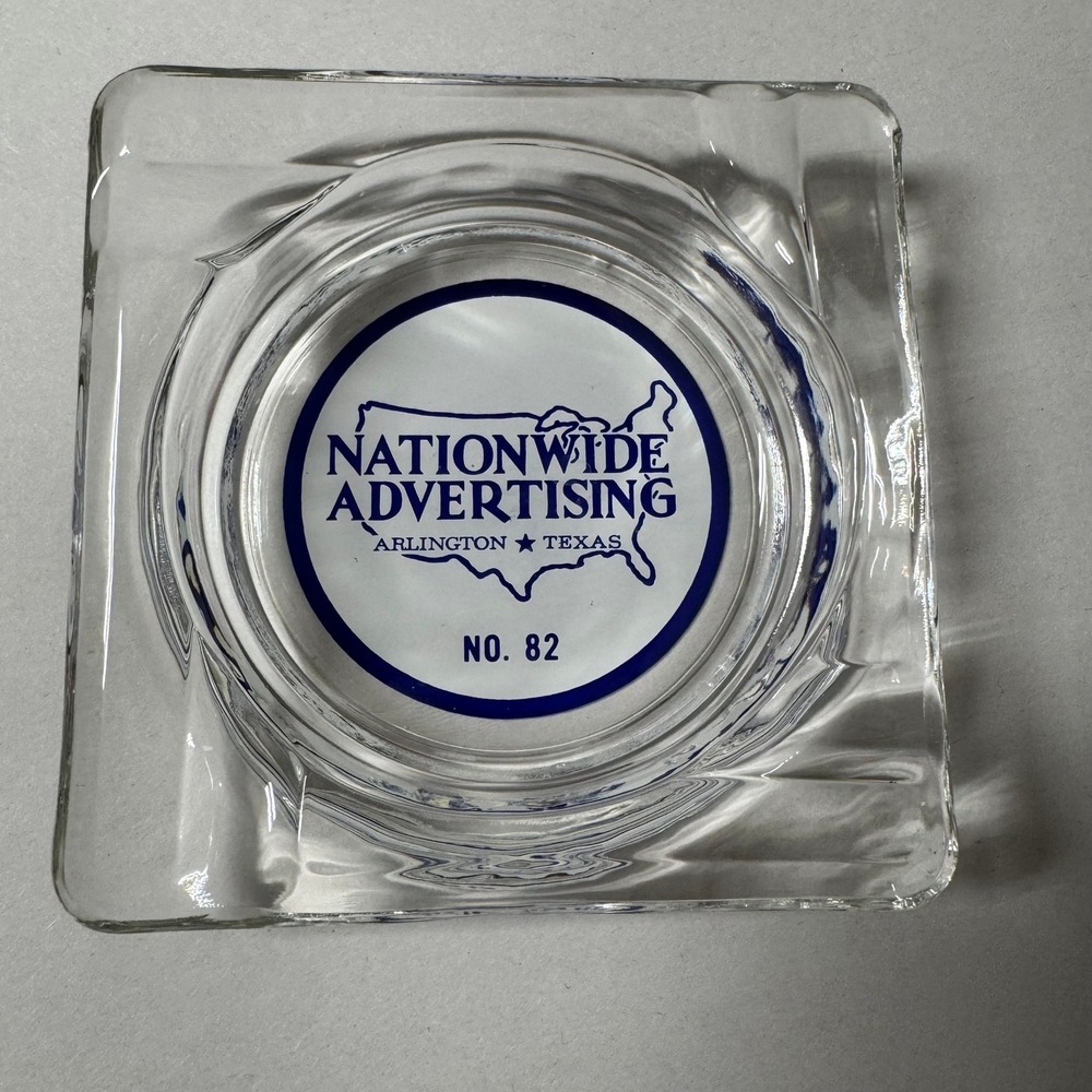 Vintage Nationwide Advertising Arlington Texas No 82 Clear Glass Square Ashtray
